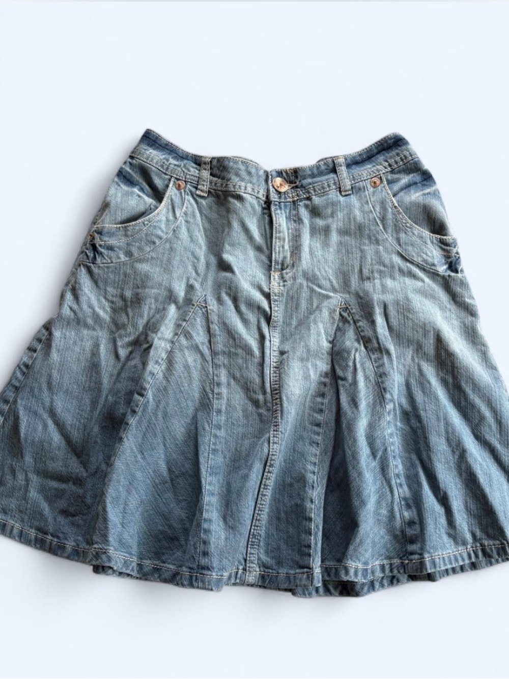 L.A. Blues Light Blue Denim A-Line Panel Skirt